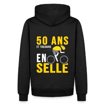 50 ans en selle humour anniversaire vélo cycliste - Sweat à capuche Premium bio Homme - noir - Dos - Nico (187cm)