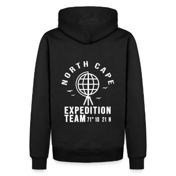 Nordkap - Männer Premium Bio Hoodie - Schwarz - Hinten - Nico (187cm)