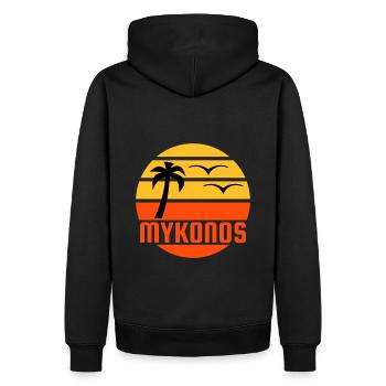 Mykonos (sun, palm tree, birds) - Men’s Premium Organic Hoodie - black - Back - Nico (187cm)