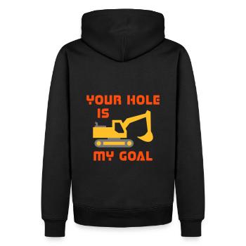 Your hole is my goal (Kettenbagger) - Männer Premium Bio Hoodie - Schwarz - Hinten - Nico (187cm)