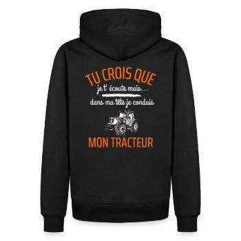 t shirt tracteur humour tracteur cadeau - Sweat à capuche Premium bio Homme - noir - Dos - Nico (187cm)
