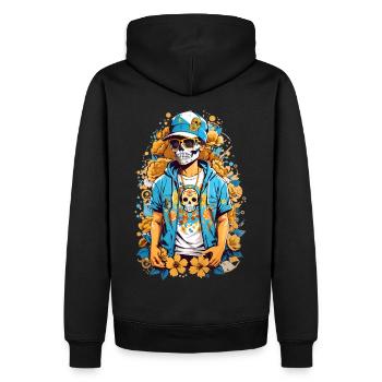 Zucker Schädel - Männer Premium Bio Hoodie - Schwarz - Hinten - Nico (187cm)
