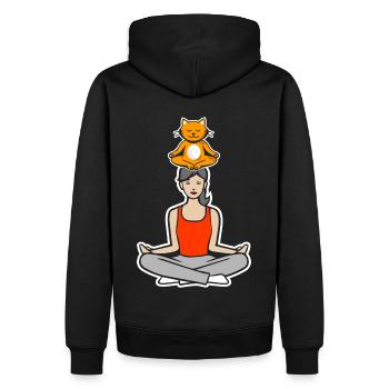 Yoga mit der Katze - Männer Premium Bio Hoodie - Schwarz - Hinten - Nico (187cm)