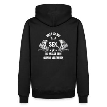BIKEN IST WIE SEX - Männer Premium Bio Hoodie - Schwarz - Hinten - Nico (187cm)