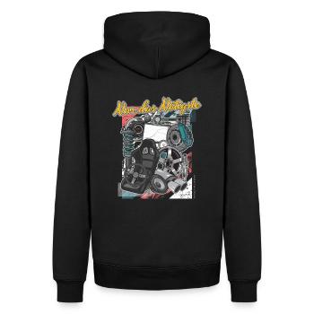Nur das nötigsteTuning Auto Werkstatt Schrauber - Männer Premium Bio Hoodie - Schwarz - Hinten - Nico (187cm)