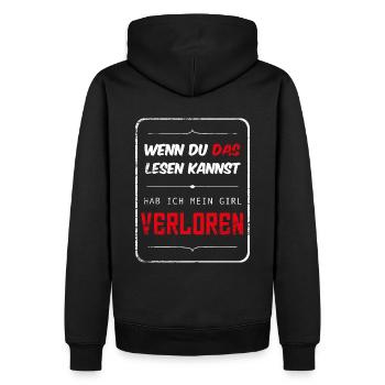 Wenn du das lesen kannst Motorrad Backprint - Männer Premium Bio Hoodie - Schwarz - Hinten - Nico (187cm)