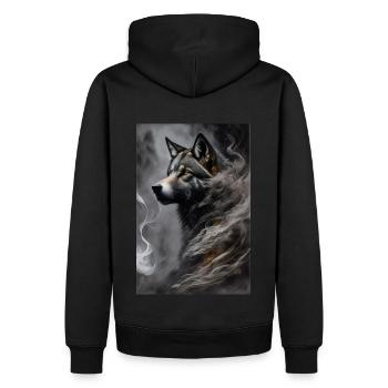 portrait of a void wolf in black suit surrounded - Männer Premium Bio Hoodie - Schwarz - Hinten - Nico (187cm)