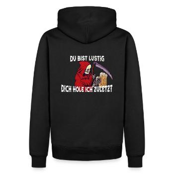 Sensenmann...du bist lustig - Männer Premium Bio Hoodie - Schwarz - Hinten - Nico (187cm)