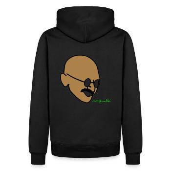 Gandhi Zeichnung mit Unterschrift - Männer Premium Bio Hoodie - Schwarz - Hinten - Nico (187cm)