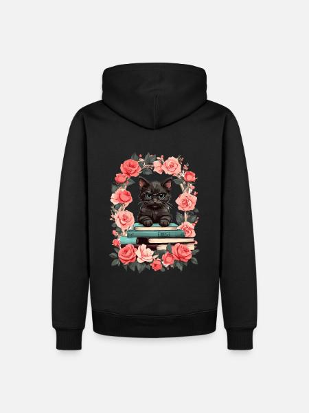 Black cat with reading glasses - Men’s Premium Organic Hoodie - black