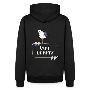 MÖWE Wat löppt lustig norddeutsch - Männer Premium Bio Hoodie - Schwarz - Hinten - Nico (187cm)