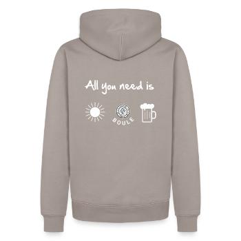 All you need is Boule - Männer Premium Bio Hoodie - Taupe - Hinten - Nico (187cm)