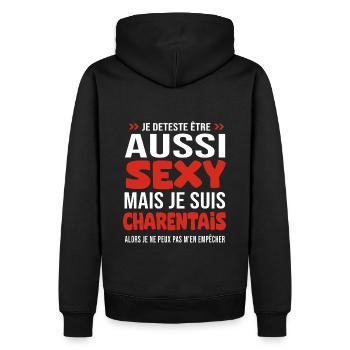 je deteste d être aussi sexy - je suis Charentais - Sweat à capuche Premium bio Homme - noir - Dos - Nico (187cm)