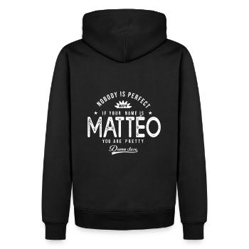 Mattéo cadeau shirt personnalisé prénom mattéo - Sweat à capuche Premium bio Homme - noir - Dos - Nico (187cm)
