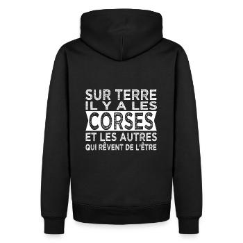 sur terre les Corses et les autres Humour Corse - Sweat à capuche Premium bio Homme - noir - Dos - Nico (187cm)