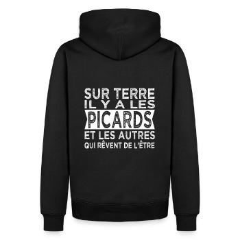 sur terre les Picards les autres Humour Picardie - Sweat à capuche Premium bio Homme - noir - Dos - Nico (187cm)