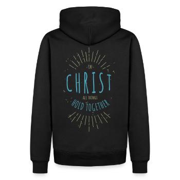 In Christ All Things Hold Together - Men’s Premium Organic Hoodie - black - Back - Nico (187cm)
