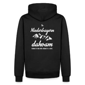 In Niederbayern dahoam. Bayern heimat Berge Wander - Männer Premium Bio Hoodie - Schwarz - Hinten - Nico (187cm)