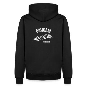 Dahoam in de Berg. Bayern bayrisch Berge Heimat - Männer Premium Bio Hoodie - Schwarz - Hinten - Nico (187cm)