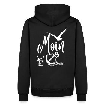Moin heet dat - Anker &Möwen Motif - Allemagne du Nord - Sweat à capuche Premium bio Homme - noir - Dos - Nico (187cm)