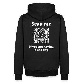 QR-Code mit liebevoller Botschaft - Männer Premium Bio Hoodie - Schwarz - Hinten - Nico (187cm)