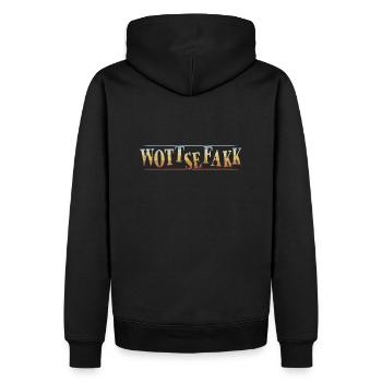 Wottsefakk WTF What The Fuck Retro Denglish - Männer Premium Bio Hoodie - Schwarz - Hinten - Nico (187cm)