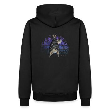 Lässige Gothic Fledermaus in dunkelblauer Vollmond - Männer Premium Bio Hoodie - Schwarz - Hinten - Nico (187cm)