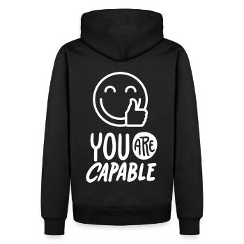 Slogan de motivation You-Are-Capable avec smileyface - Sweat à capuche Premium bio Homme - noir - Dos - Nico (187cm)