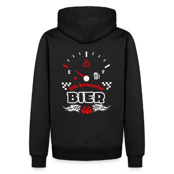 Bier Tankanzeige Spruch- Ich brauche Bier - Männer Premium Bio Hoodie - Schwarz - Hinten - Nico (187cm)