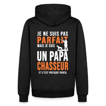 Papa Chasseur parfait cadeau cool papa chasse - Sweat à capuche Premium bio Homme - noir - Dos - Nico (187cm)
