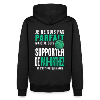 basketball supporter club basket ball Pau Orthez - Sweat à capuche Premium bio Homme - noir - Dos - Nico (187cm)