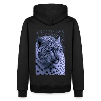 Schneeleopard Blaue Augen - Männer Premium Bio Hoodie - Schwarz - Hinten - Nico (187cm)