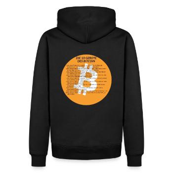 Die 10 Gebote des Bitcoin - Männer Premium Bio Hoodie - Schwarz - Hinten - Nico (187cm)