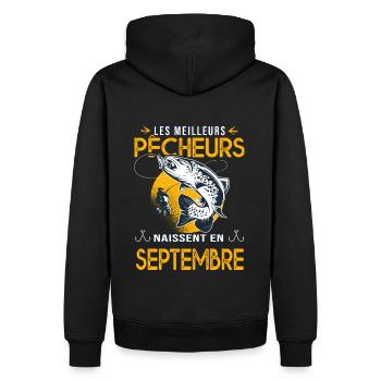pêcheur Anniversaire Septembre cadeau pêche - Sweat à capuche Premium bio Homme - noir - Dos - Nico (187cm)