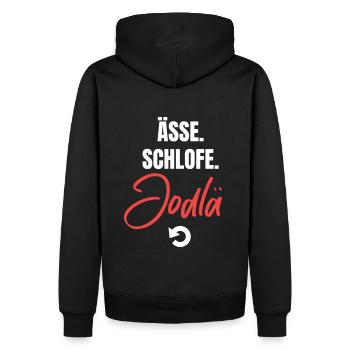 Essen, schlafen, jodeln, repeat! - Männer Premium Bio Hoodie - Schwarz - Hinten - Nico (187cm)