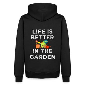 Gartenleben ist besser im Garten Geschenkgarten - Männer Premium Bio Hoodie - Schwarz - Hinten - Nico (187cm)