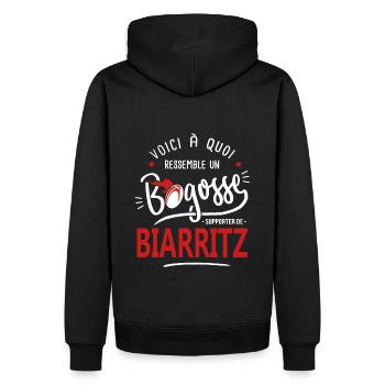 rugby Biarritz bogosse sport rugby biarritz - Sweat à capuche Premium bio Homme - noir - Dos - Nico (187cm)