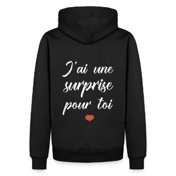 Cadeau jai une surprise pour toi anniversaire fete - Sweat à capuche Premium bio Homme - noir - Dos - Nico (187cm)