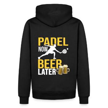 Padel jetzt Padel nach Padel und Bier - Männer Premium Bio Hoodie - Schwarz - Hinten - Nico (187cm)