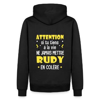 Rudy humour prénom rudy tshirt personnalisé - Sweat à capuche Premium bio Homme - noir - Dos - Nico (187cm)