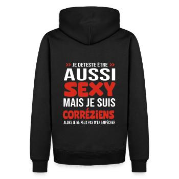 je deteste d être aussi sexy - je suis Corréziens - Sweat à capuche Premium bio Homme - noir - Dos - Nico (187cm)