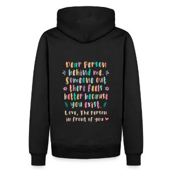 Chère personne derrière moi, Quelqu’un là-bas se sent - Sweat à capuche Premium bio Homme - noir - Dos - Nico (187cm)