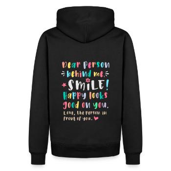 Chère personne derrière moi, Souriez, Heureux se tient le - Sweat à capuche Premium bio Homme - noir - Dos - Nico (187cm)