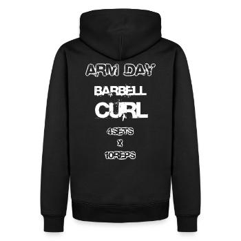 ARM DAY Training Gym 2reborn BARREL CURL - Männer Premium Bio Hoodie - Schwarz - Hinten - Nico (187cm)