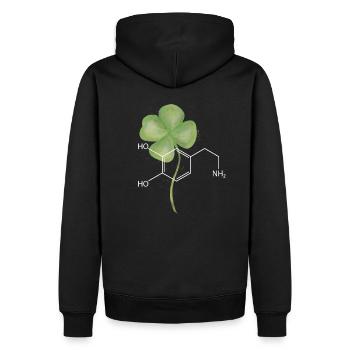 Strukturformel Dopamin mit Kleeblatt - Männer Premium Bio Hoodie - Schwarz - Hinten - Nico (187cm)