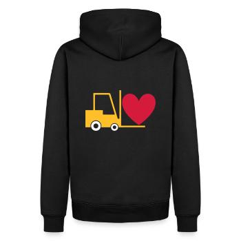 ★ Designfarben änderbar ★ Gabelstapler mit Herz - Männer Premium Bio Hoodie - Schwarz - Hinten - Nico (187cm)