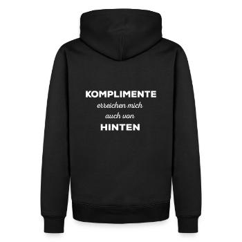 Komplimente erreichen mich auch von hinten - Männer Premium Bio Hoodie - Schwarz - Hinten - Nico (187cm)