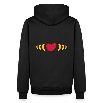 ★ Designfarben änderbar ★ Herz & Pulse aus Bananen - Männer Premium Bio Hoodie - Schwarz - Hinten - Nico (187cm)