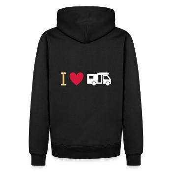 ★ Designfarben änderbar ★ Ich liebe Wohnmobile - Männer Premium Bio Hoodie - Schwarz - Hinten - Nico (187cm)
