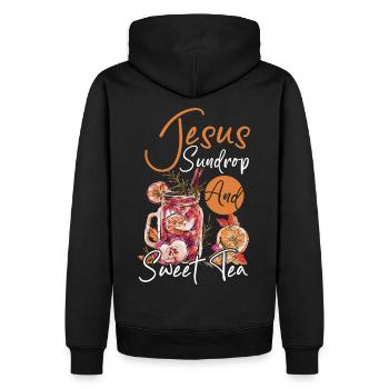 Eistee-Liebhaber Jesus Sundrop and Sweet Tea - Männer Premium Bio Hoodie - Schwarz - Hinten - Nico (187cm)